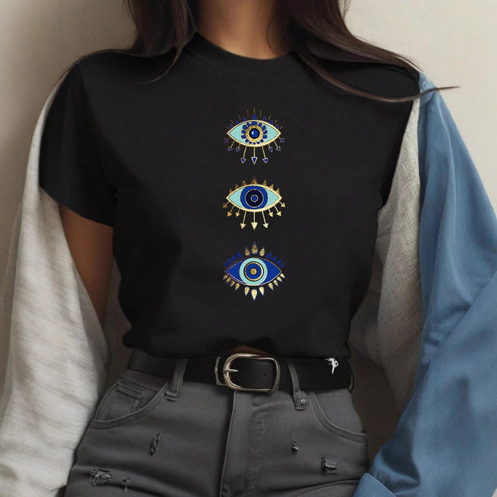 Damen T-Shirt mit kreativem Grafikdruck und luxuriösen Paillettenakzenten Drune