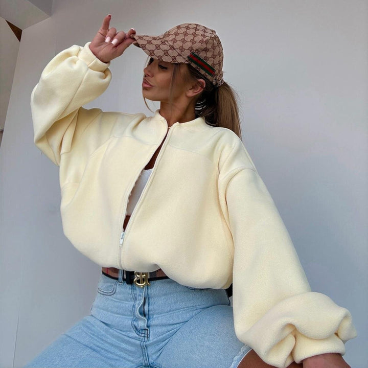 Damen Schicke Fleece-Jacke mit hohem Kragen und Reißverschluss Drune