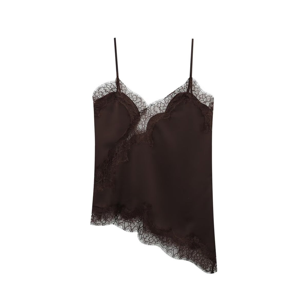 Damen-Spitzen-Camisole mit asymmetrischem Schnitt und eleganten Punkten Drune
