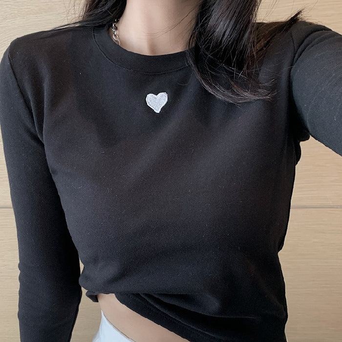 Damen langärmliges Basic-T-Shirt mit modischem Herz-Detail Drune