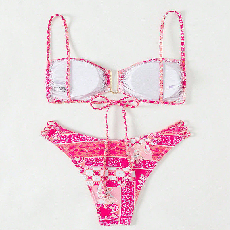 Damen Bandeau-Bikini mit raffinierten Rüschendetails und elegantem Muster Drune