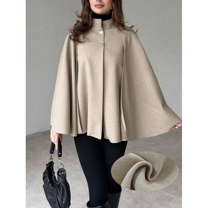 Damen Cape-Mantel mit Stehkragen, fließender A-Linie und verdeckter Knopfleiste Drune