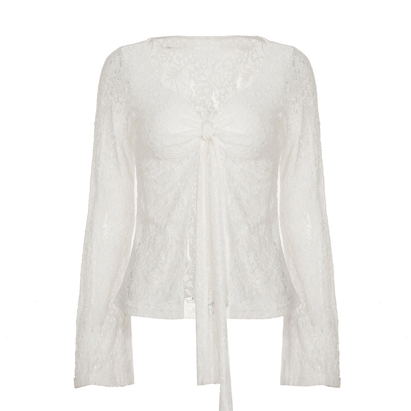 Damen Spitzentop mit eleganter Schleifenknotendetails Drune