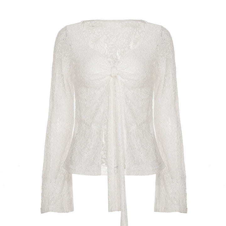 Damen Spitzentop mit eleganter Schleifenknotendetails Drune