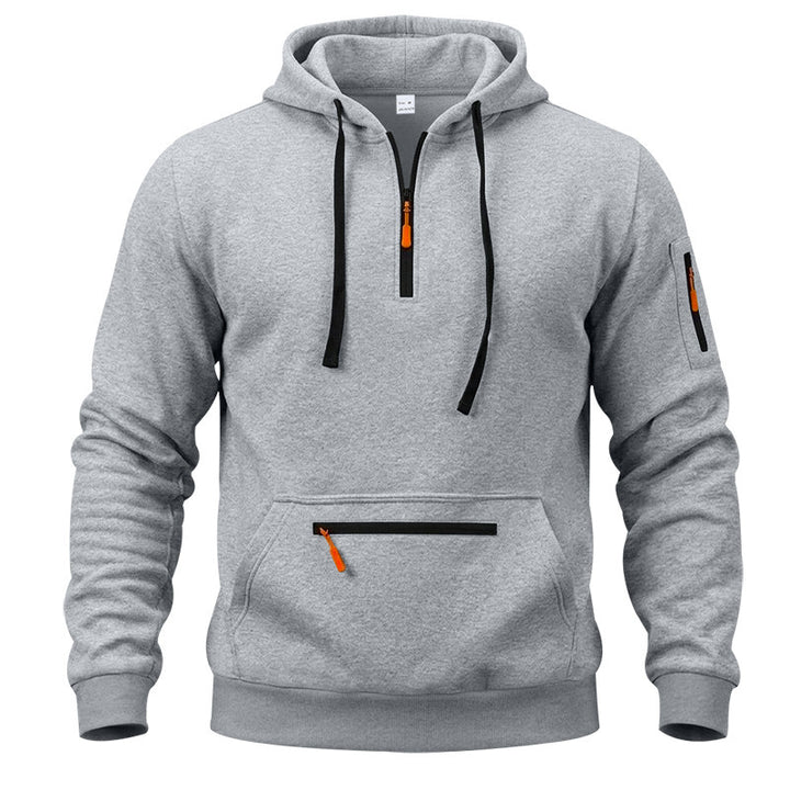Herren sportlicher Kapuzenpullover mit halbem Reißverschluss und verschließbarer Kängurutasche Drune