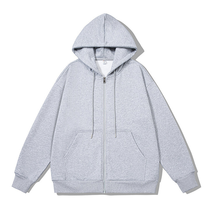 Unisex oversized Kapuzenjacke mit ausladendem Schulterschnitt, durchgehendem Reißverschluss und French-Terry Drune