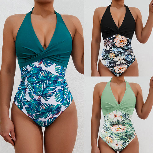 Damen Hochgeschnittener Badesuit mit floralem Design Drune