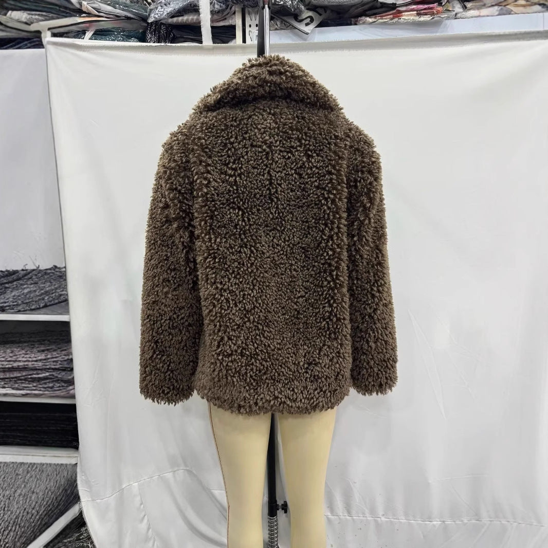 Damen nan Teddyfell-Manteljacke mit großem Schalkragen, wärmender Wattierung und verdeckter Verschluss Drune