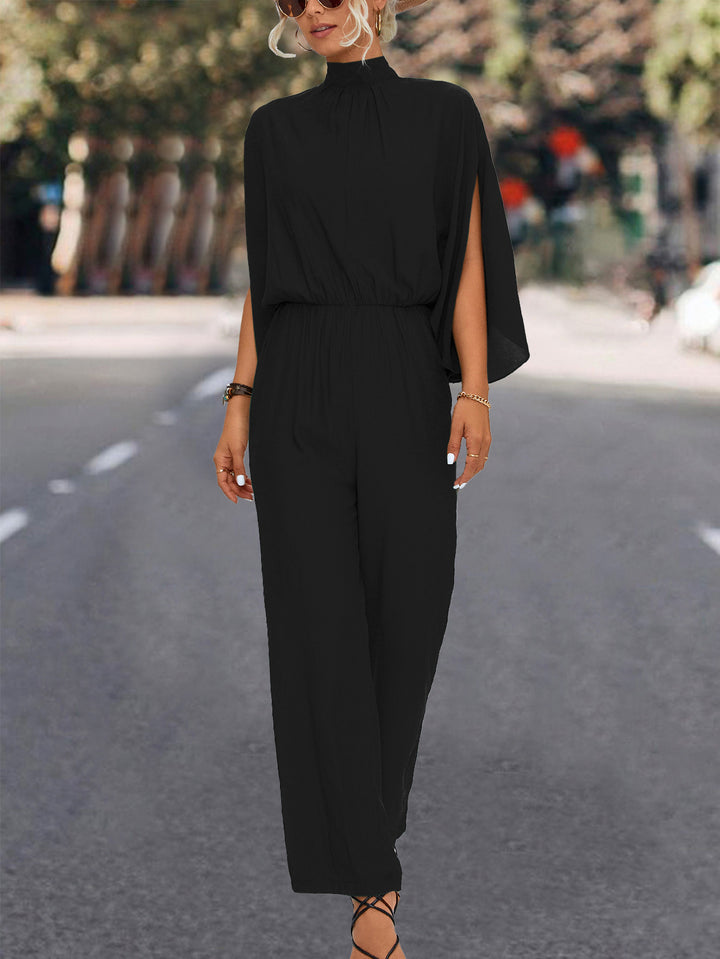 Damen Eleganter Jumpsuit mit fließendem Cape-Design und hochgeschlossenem Ausschnitt Drune
