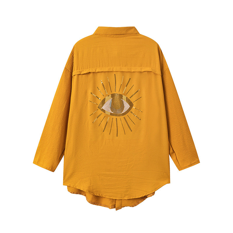 Damen Langarm-Hemdjacke mit auffälligem Augenprint Drune
