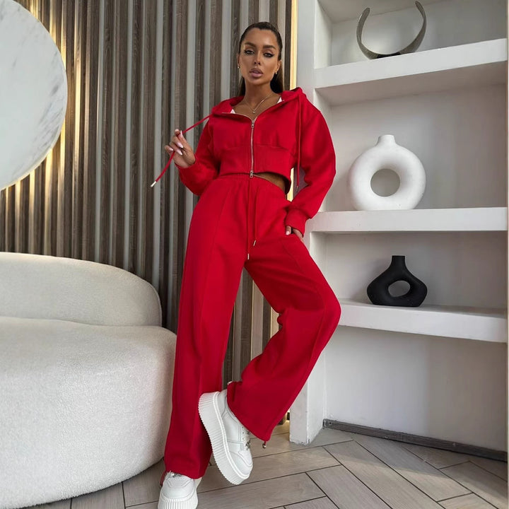Damen Sportliches Crop-Set mit Reißverschluss und weitem Schnitt Drune