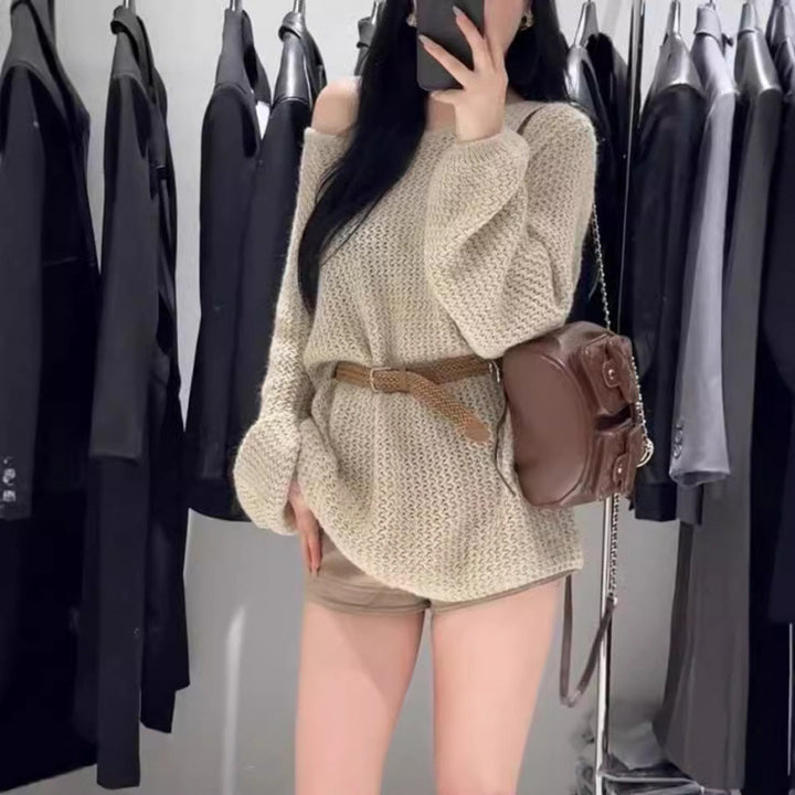 Damen Strickpullover mit off-Shoulder Design und weitem Schnitt Drune