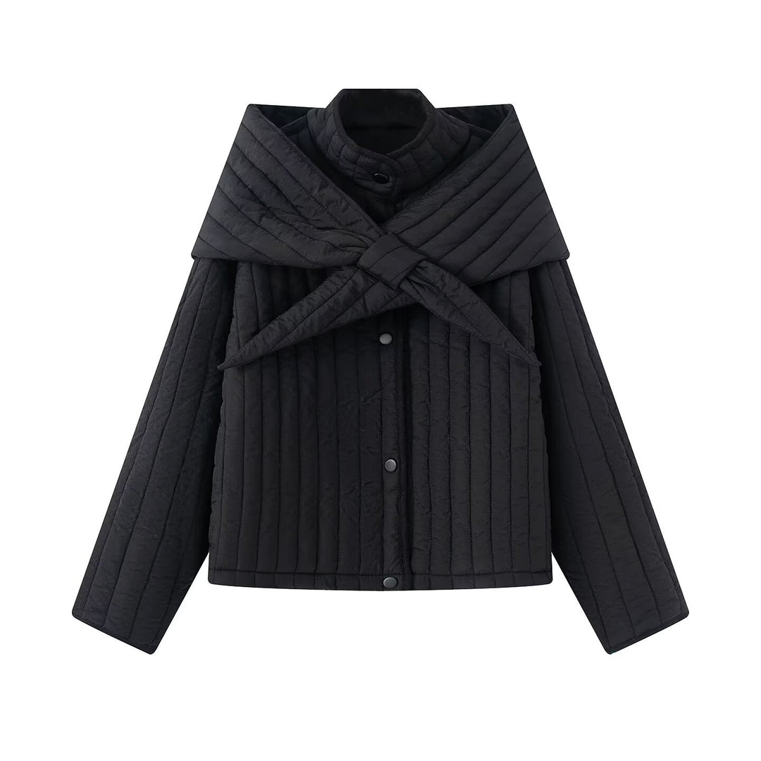 Damen Steppjacke mit übergroßem Wickelkragen und Druckknopf-Leiste Drune