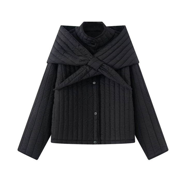 Damen Steppjacke mit übergroßem Wickelkragen und Druckknopf-Leiste Drune