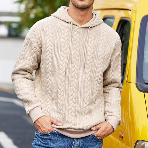 Herren strukturiertes Kapuzen-Sweatshirt mit Zopfstrick-Relief, Tunnelzug und Kängurutasche Drune