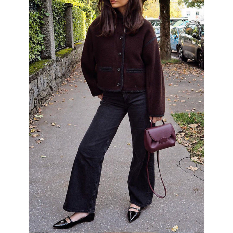 Damen lässige Wolljacke mit Taschen und oversized Schnitt Drune