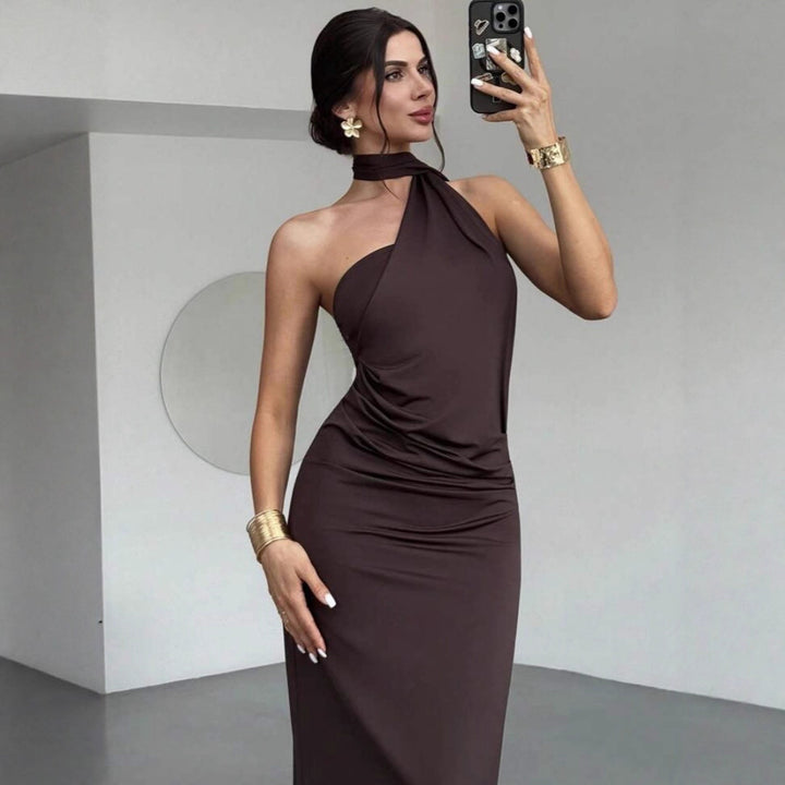 Damen Elegantes Wickelkleid mit verführerischem Halterneck-Design Drune