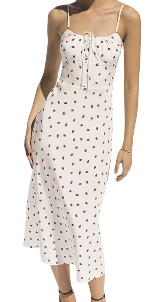 Damen Maxikleid mit feinen Punkten und verstellbaren Spaghettiträgern Drune