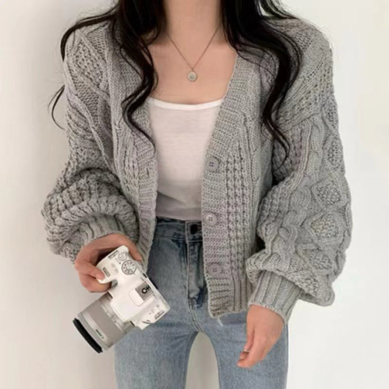 Damen Grobstrickcardigan mit voluminösen Ärmeln und strukturierter Oberfläche Drune