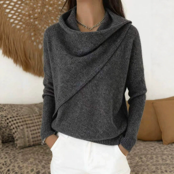 Damen Asymmetrischer Grobstrick-Pullover mit Schalkragen Drune