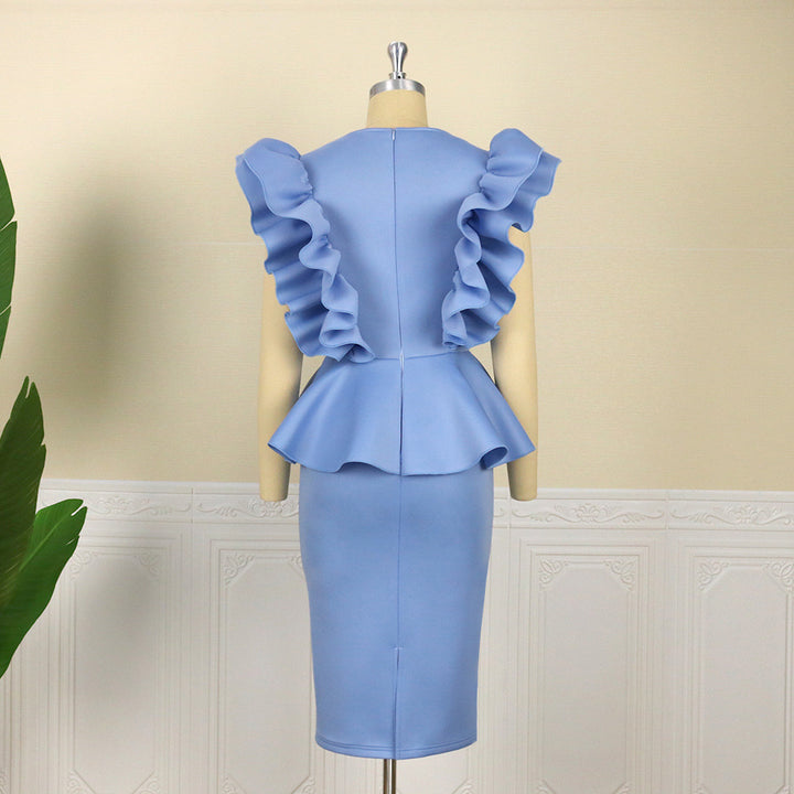 Damen Schickes Midi-Kleid mit voluminösen Rüschen Drune