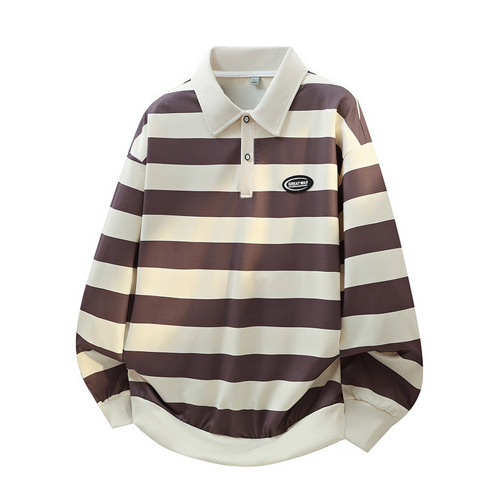 Herren Gestreiftes Oversize Rugby-Polo mit Kontrastkragen und Rippbündchen Drune