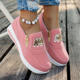 Damen Slip-On Plateau-Sneaker mit dekorativem Metall-Reißverschluss und Logo-Applikation Drune