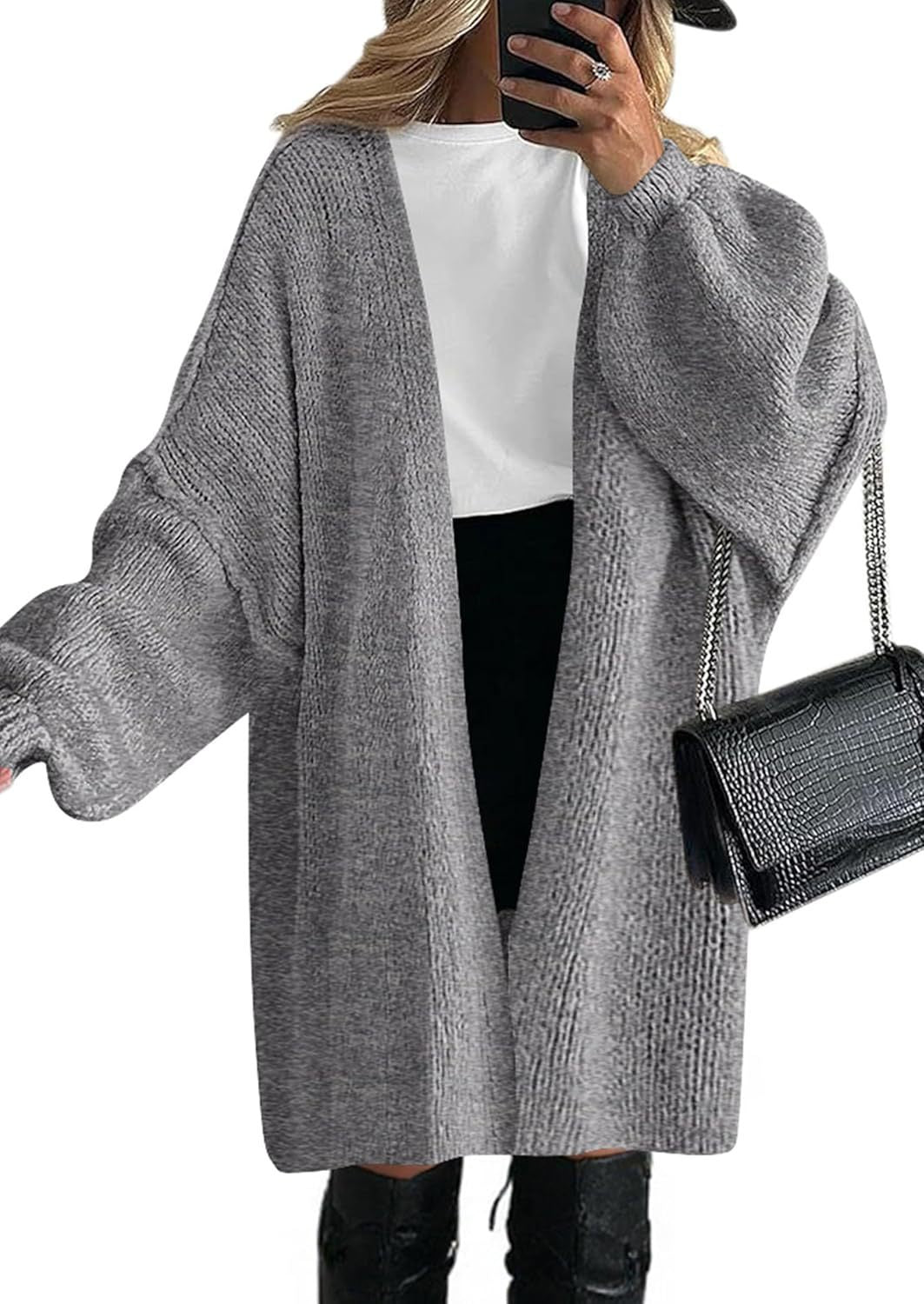 Damen Oversize Strickcardigan mit weiten Ballonärmeln und offener Front Drune