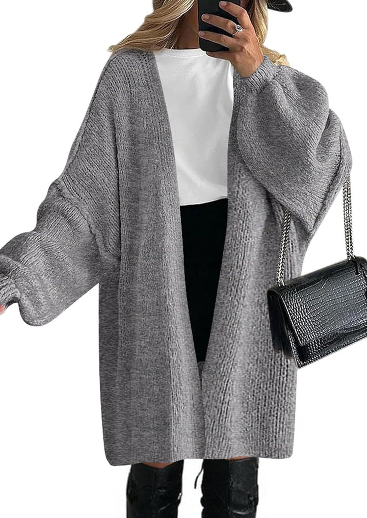 Damen Oversize Strickcardigan mit weiten Ballonärmeln und offener Front Drune