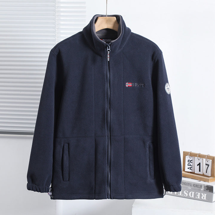 Herren Fleece-Outdoorjacke mit Stehkragen durchgehendem Reißverschluss und elastischen Bündchen Drune