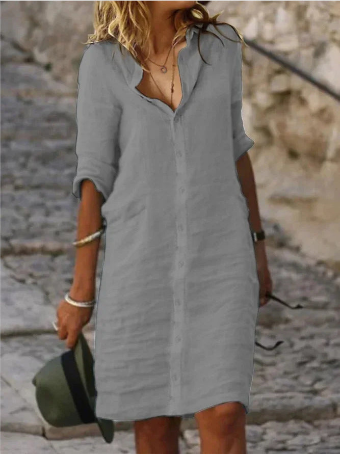 Damen Lässiges Hemdkleid mit Schicken Details Drune