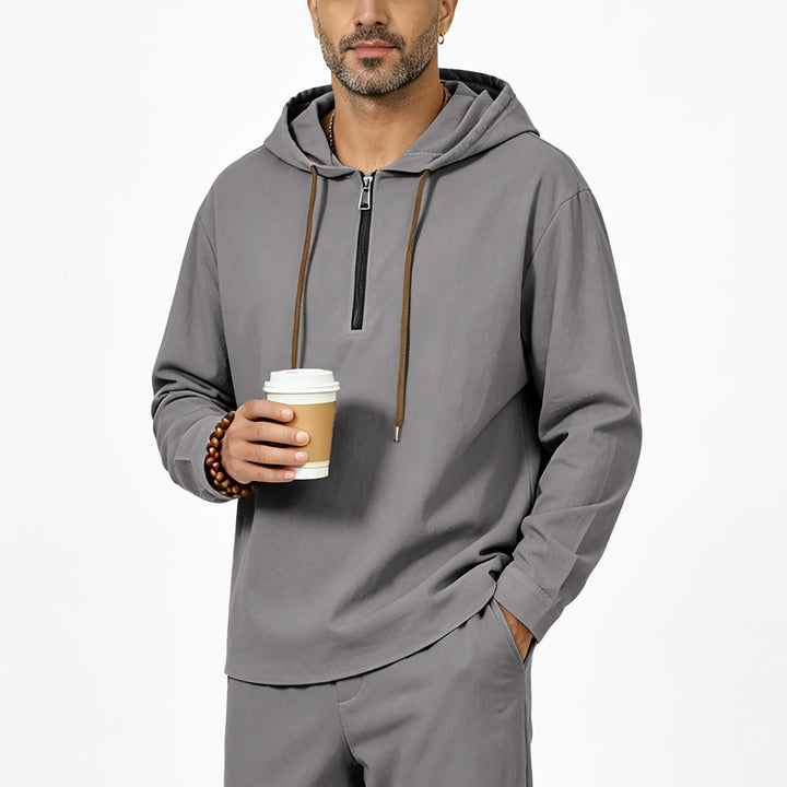 Herren Kapuzenpullover mit Halbzip, Tunnelzug und gerundetem Saum Drune