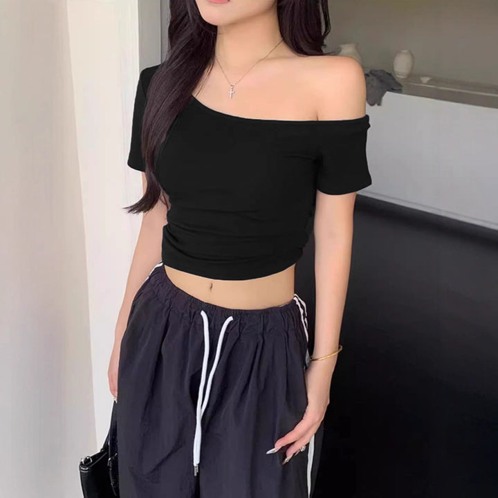 Damen lässiges Crop-Top im Off-Shoulder Stil Drune