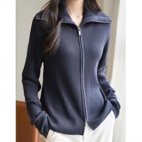 Damen Strickjacke mit hohem Kragen und durchgehendem Reißverschluss Drune