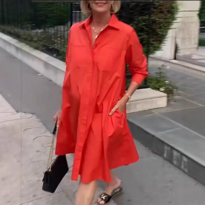 Damen nan Oversize-Popeline Swing-Hemdkleid mit verdeckter Knopfleiste, Eingrifftaschen und krempelbaren Ärmeln Drune