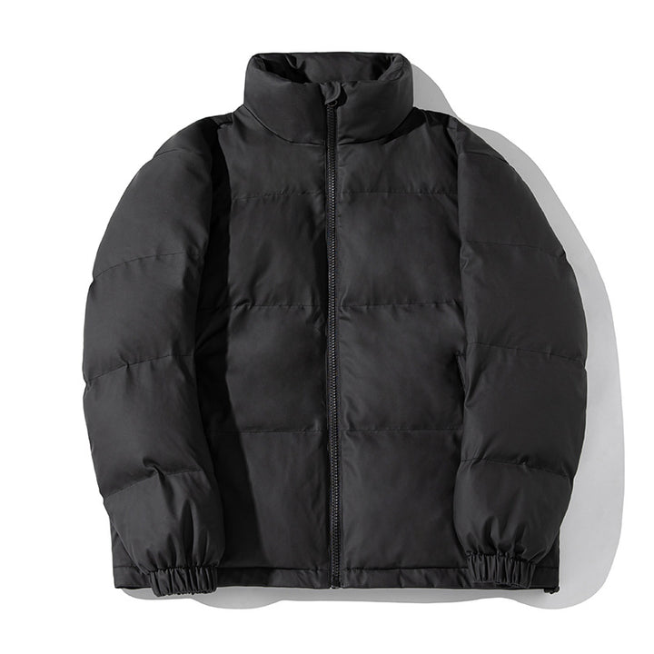 Unisex Kurz geschnittene wattierte Jacke mit Kastensteppung, Stehkragen und Tunnelzugsaum Drune