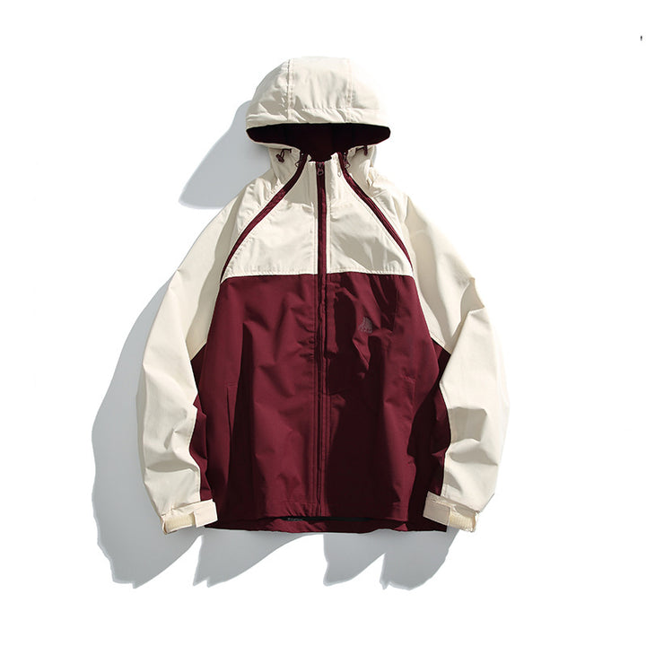 Unisex Leichte zweifarbige Wind‑ und Regenjacke mit Kapuze, wasserabweisender Shell und verstellbarem Saum Drune