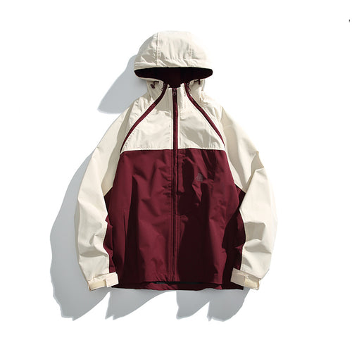 Unisex Leichte zweifarbige Wind‑ und Regenjacke mit Kapuze, wasserabweisender Shell und verstellbarem Saum Drune