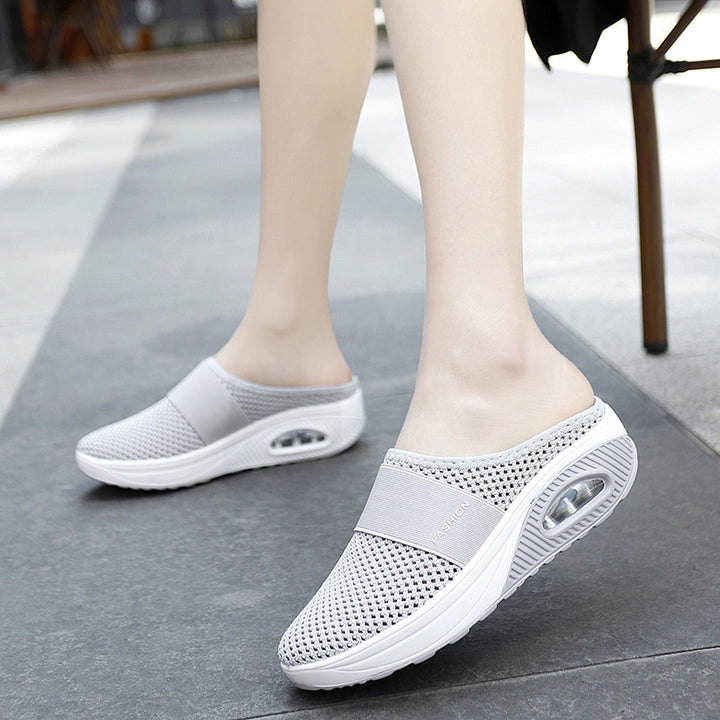Damen Halbschuh-Slipper mit atmungsaktivem Strickobermaterial, elastischem Mittelfußriemen und Dämpfungssohle Drune