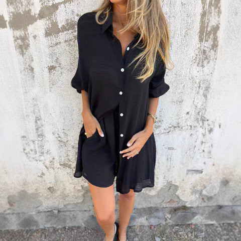 Damen Langärmlige Hemdbluse im Oversize-Stil mit Knopfleiste Drune