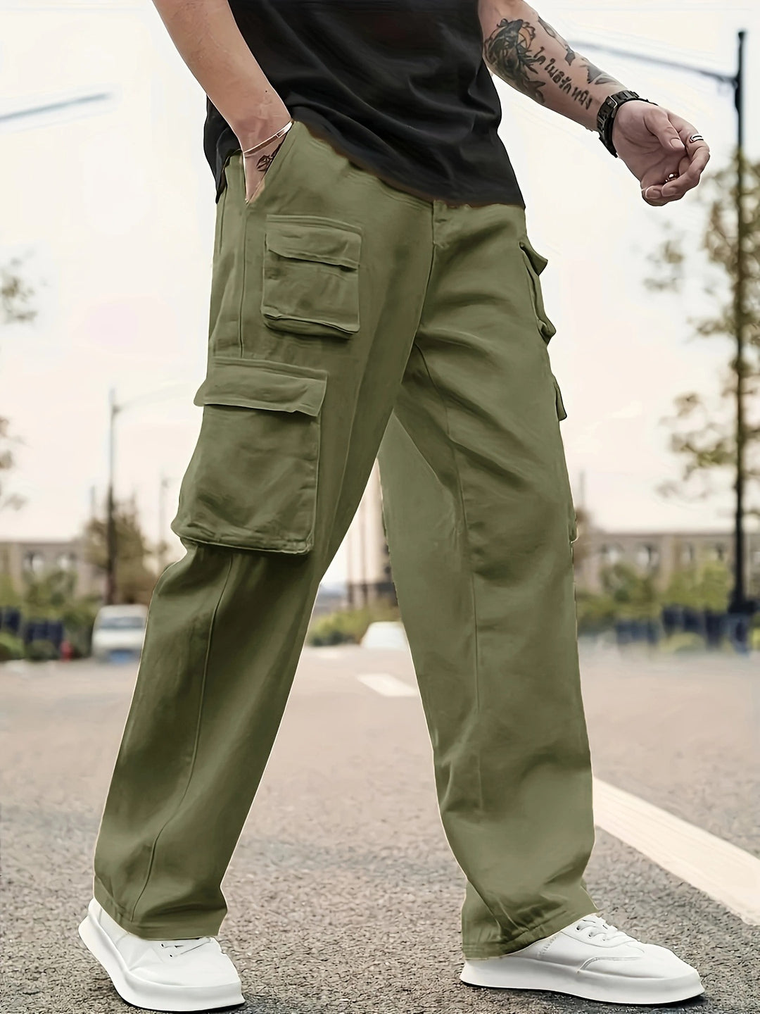 Herren Relaxed-Fit Utility-Cargohose mit großen Klappfächern und elastischem Beinabschluss Drune