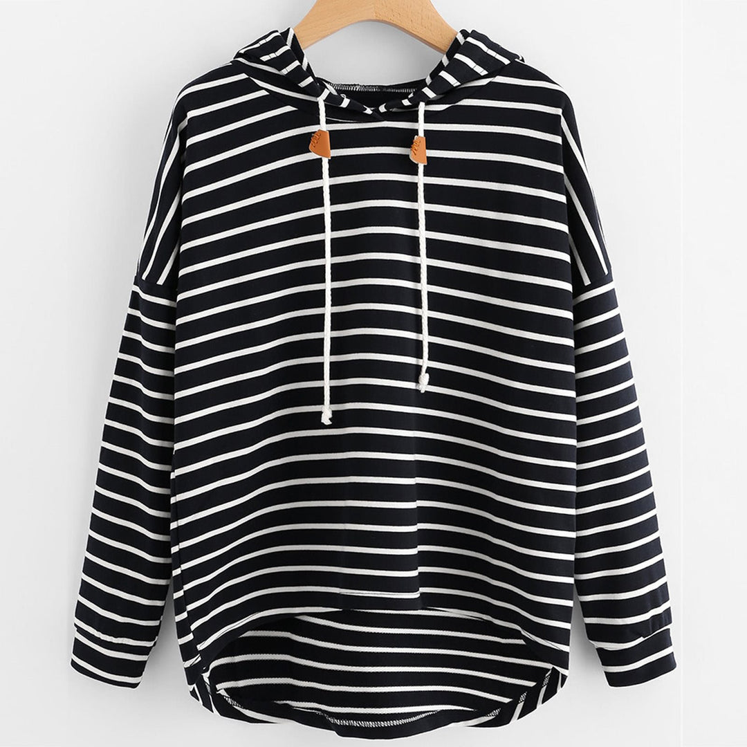 Damen gestreifter Hoodie mit lässigem Schnitt und Kordelzug Drune