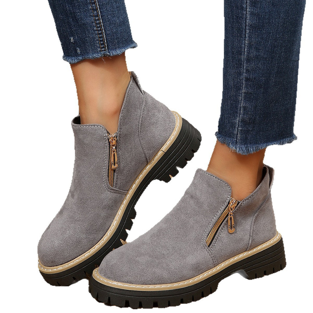 Damen Kurzschaft-Stiefelette aus Veloursoptik mit robust profilierter Sohle und seitlichem Reißverschluss Drune