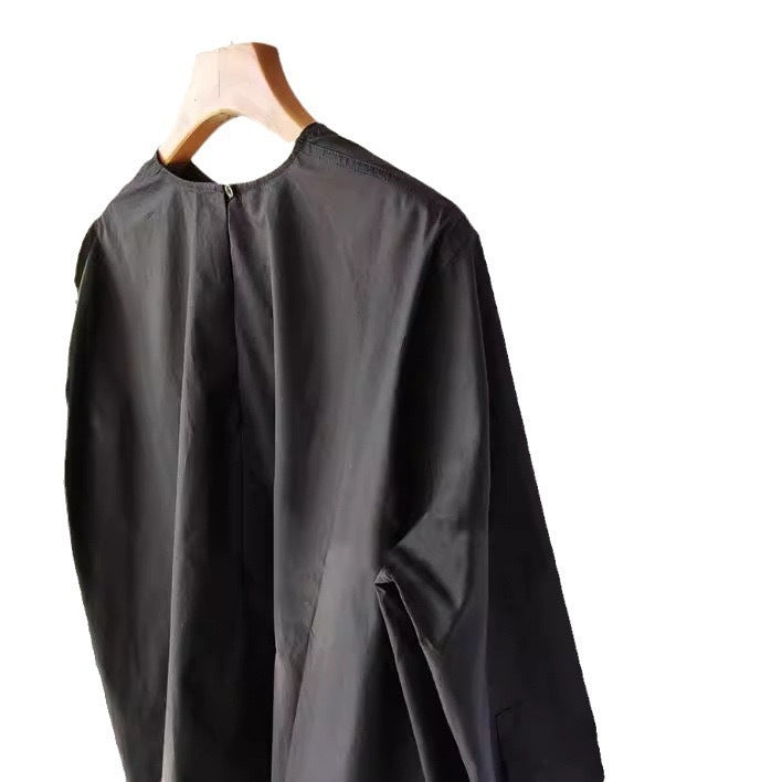 Damen Oversize-Bluse aus leichtem Baumwollmix mit weiten Ballonärmeln und verlängertem Rückensaum Drune