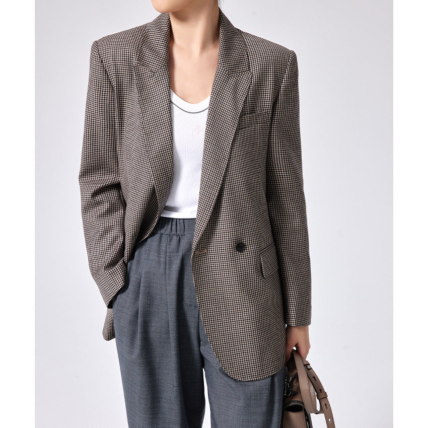 Damen Oversized Hahnentritt-Blazer mit Reverskragen und legerer Silhouette Drune