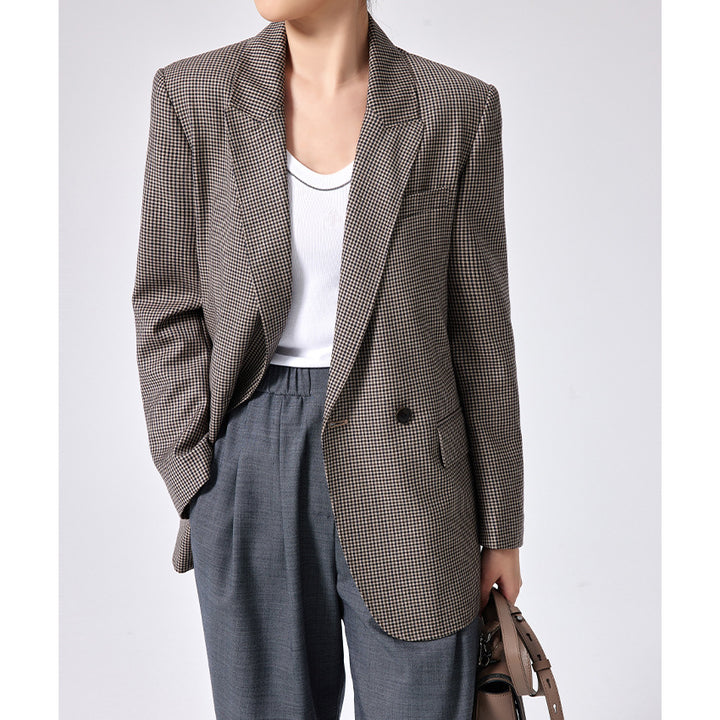 Damen Oversized Hahnentritt-Blazer mit Reverskragen und legerer Silhouette Drune
