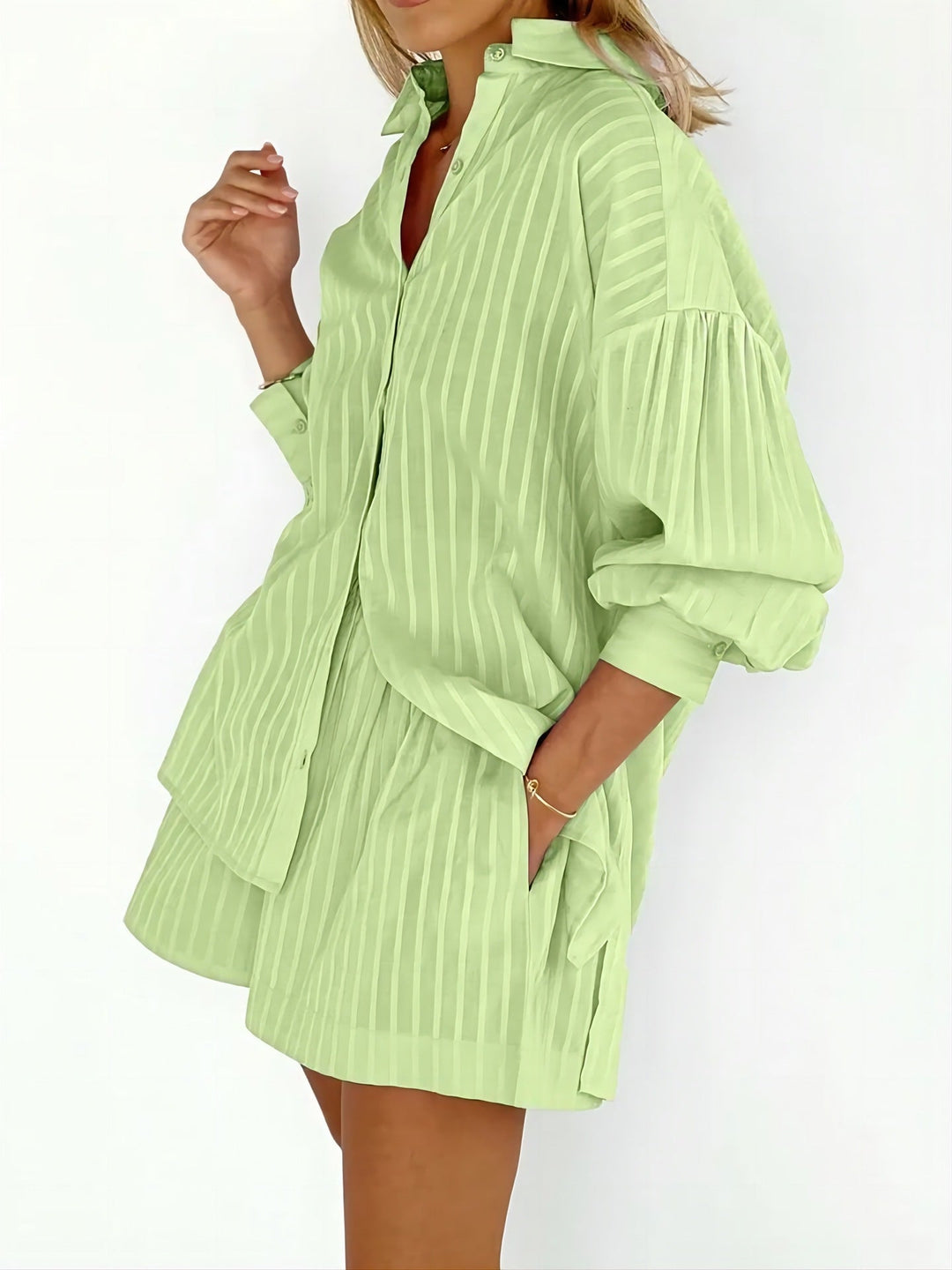 Damen gestreiftes Hemd und Shorts Set Drune
