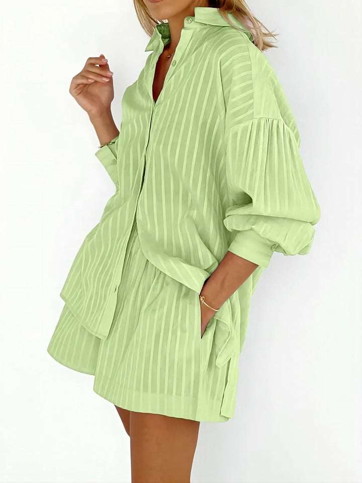 Damen gestreiftes Hemd und Shorts Set Drune