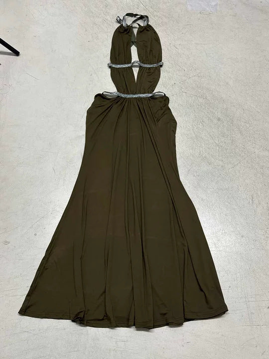 Damen elegantes Cut-Out Maxikleid mit Glitzerakzenten Drune