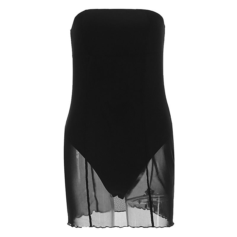 Damen Figurumspielendes Minikleid mit transparentem Unterrock Drune